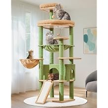 Taoqimiao Cat Tree, 183cm Large Cat Tree for Big Cats Cat Towers for Indoor Cats with 5 Scratching Posts, Spacious Platform, Widened Cat Condo, Metal Hammock, Large Scratch Board, Green MS045T