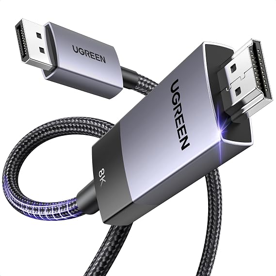 UGREEN 8K 60Hz Displayport 1.4 to HDMI 2.1 Örgülü Kablo, 2m, 80397