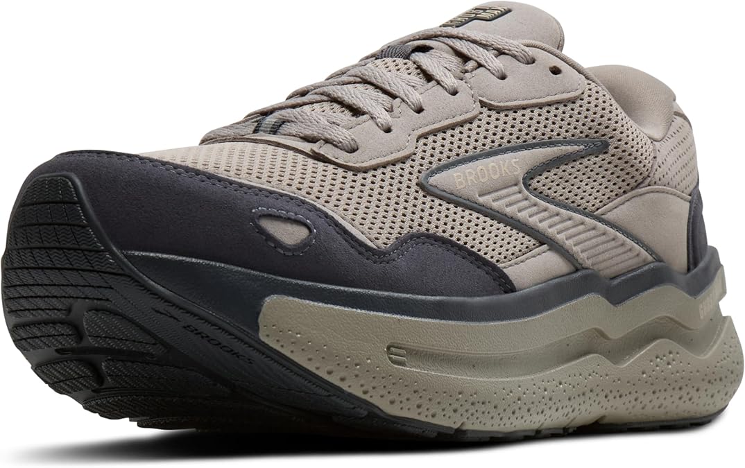 Brooks Men's Ghost Max Suede/Leather Neutral Running & Walking Shoe, Rockridge/Ebony. , 7