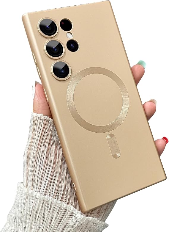 ankofave Magnetic for Samsung Galaxy S23 Ultra Phone Case for Women/Men, Matte Luxury Soft Metallic Luster Design with Camera Lens Protector, Shockproof Anti-Scratch Phone Case 6.8"-Champagne Gold