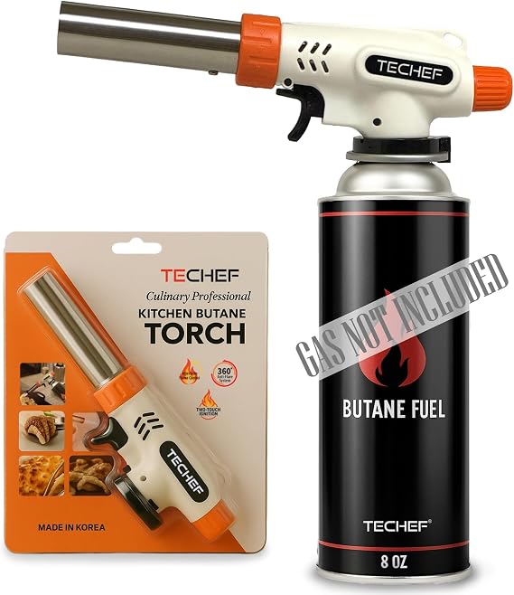 TECHEF Butane Torch - Culinary Professional Kitchen Butane Torch | Adjustable Flame Shape Strength 2,200F | Searing Steaks, Creme Brulee | Anti-flare | Made in Korea | Butane Fuel Not Included
