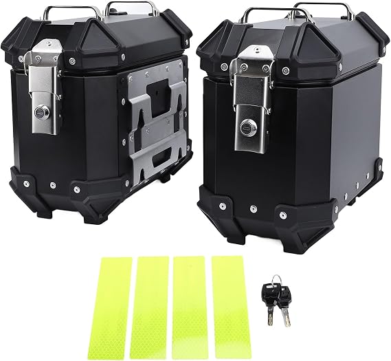 Fabater Pair Motorcycle Side Case, 18L Aluminium Alloy Motorbike Hard Side Saddlebag Box Trunk Tour with Security Lock and Handle for Helmet Luggage, Left and Right Storage Carrier (Black)