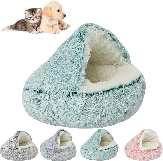 Cozy Cocoon Dog Bed, Cuddle Dog Bed for Dogs Medium Large, Fluffy Covered Hooded Cozy Burrow Puppy Beds, Hooded Cozy Bed for Dogs (D, S(40cm))