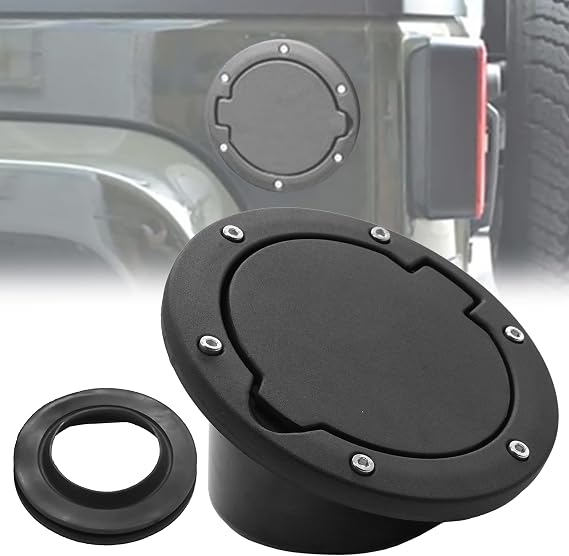 Fuel Filler Door Cover, Gas Fuel Tank Cap Cover Black for 2007 2008 2009 2010 2011 2012 2013 2014 2015 2016 2017 2018 Jeep Wrangler JK & Unlimited Sport Rubicon Sahara (No Locking)