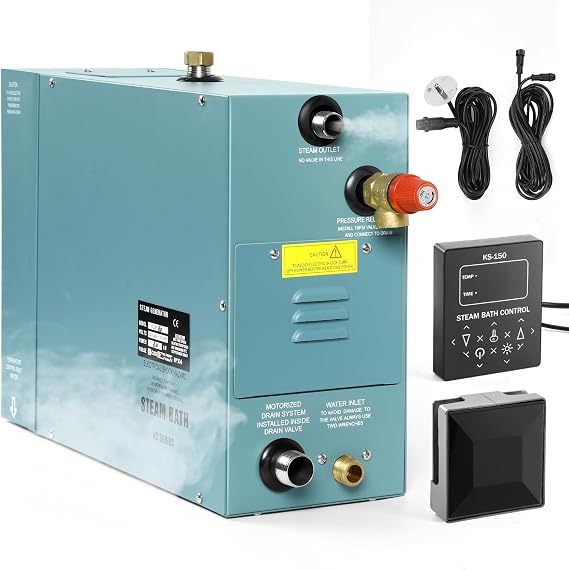 Kooby 6KW Luxury Self-draining Steam Generator Shower Sauna Bath Home Steam Bath Spa Generator with Waterproof Control and Auto Drain 95-131F for Max Space Heating 6 m3 (215 ft3)