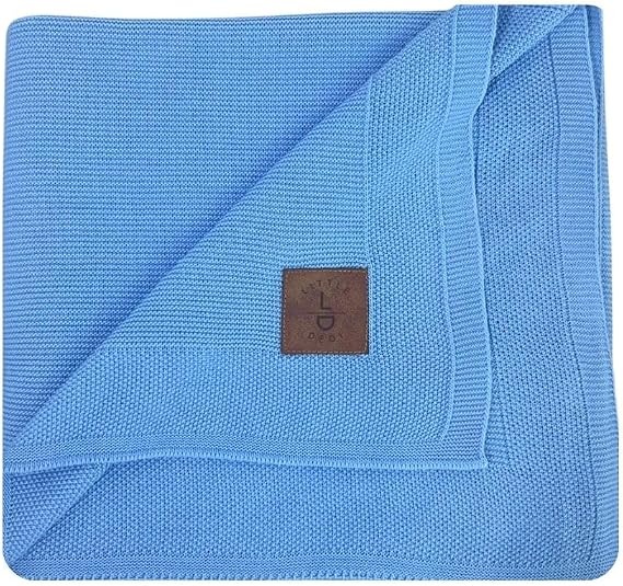 Lttle Dedi Dua Yumuşak Örme Bebek Battaniyesi, Oeko-Tex 100 Sertifikalı - Hipoalerjenik ve Isı Düzenleyici - Lüks Konfor, Nefes Alabilen Yapılı Çocuk Örtüsü, Mavi 80X100 cm