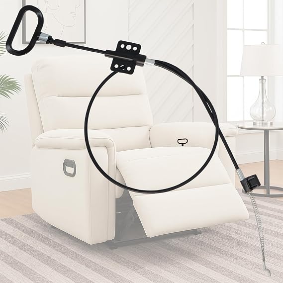 Podoy Recliner Cable Replacement 44.5 with D-Ring Pull Handle & S-Tip Hook, Recliner Release Cable with 4.92 Exposed Cable Length, Replacement Parts for Couch Chair Sofa Recliners