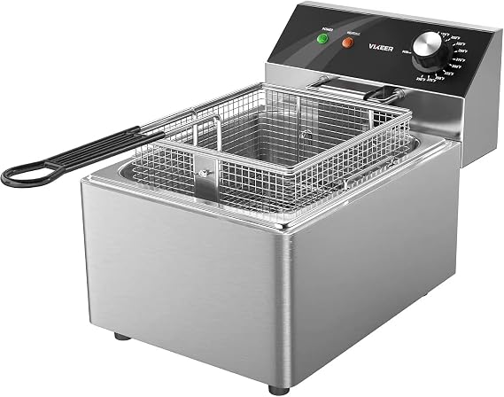 Electric Deep Fryer Countertop Deep Fryer with Basket and Lid Capacity 10L(10.5QT) Stainless Steel Single Tank Fryer for Home Use Easy to Clean Oil Fryers 1800 Watts, 120V