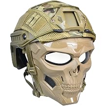 Tactical Mask and Fast Helmet, Protective Full Face Anti-Fog Clear Goggles Mask with Adjustable Strap, One Size Fits Most Brown