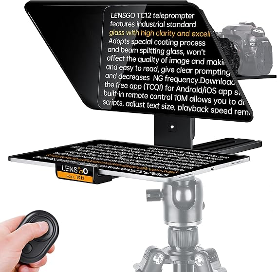 Teleprompter for Cameras iPad Tablet,LENSGO TC12 14.5'' Aluminum Prompter App Compatible with iOS/Android,Professional Prompter for YouTube,News/Broadcasting,Online Teaching,Live Streaming