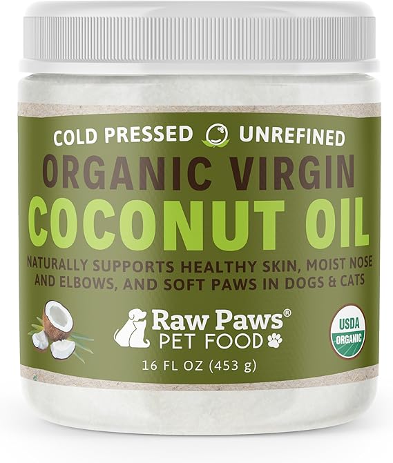Raw Paws Virgin Organic Coconut Oil for Dogs & Cats (16-oz) - Skin & Coat | Dry Nose & Paw Balm - Itchy Skin Support - Hot Spot Care - Cat Hairball Support - Edible Pet Supplement