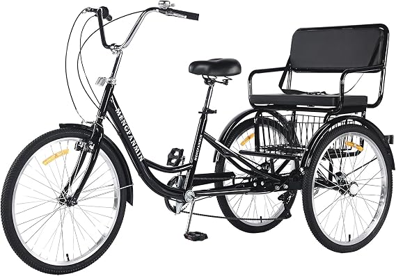 Adult Tricycle 7 Speed, 3 Wheel Bikes with Rear seat, Adult Trikes 20/24 inch Wheels Low Step-Through with Cargo Basket,3 Wheels Bike for Adult,Tricycle for Adults Women Men