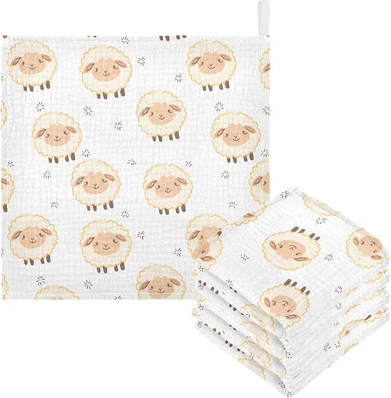 Bolaz Baby Gauze Towels for Kids Soft Handkerchief Newborn 100% Cotton Sheep White Absorbent 12x12 Inch 3 Pack