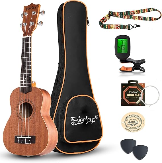 Soprano Ukulele 21 inch Mahogany Ukelele Beginner Kit w/Free Online Lesson Case Strap Tuner Picks, Fast to Learn