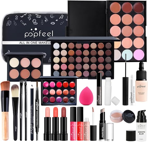 RoseFlower 24Pcs Professional Makeup Set, Essential Make up Starter Set Make-up Sets With Makeup bag Eyeshadow Palette Lip Gloss Concealer blush Foundation Brush