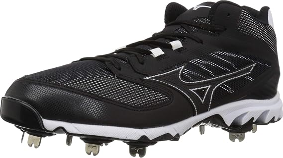Mizuno Men's 9-Spike Dominant IC Mid Metal Baseball Cleat Athletic Shoe, Black/White