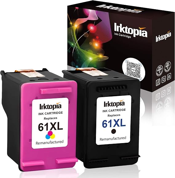 Inktopia Remanufactured for HP 61XL 61 XL Ink Cartridges High Yield (1 Black 1 Tricolor) for HP Envy 4500 5530 5534 HP Deskjet 1000 1512 2540 Printer