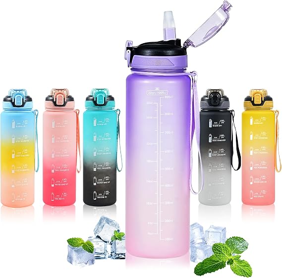 SEASEVEN Sports 1L Water Bottle with Straw for Gym,Office(Gradient Purple)