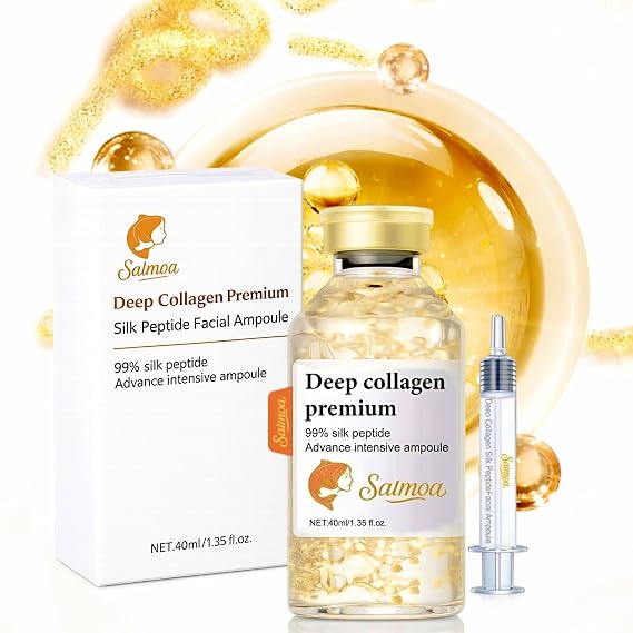 Silk Peptide Lifting Ampoule by Salmoa Korean AntiAging Serum with Collagen & 30 Peptides | Tightening, Firming, Wrinkle Repair | 72H Hydrating Peptide Complex