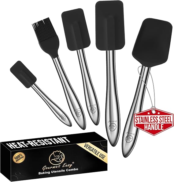 Gourmet Easy Silicone Spatula 5pcs Set with Stainless Steel Handles