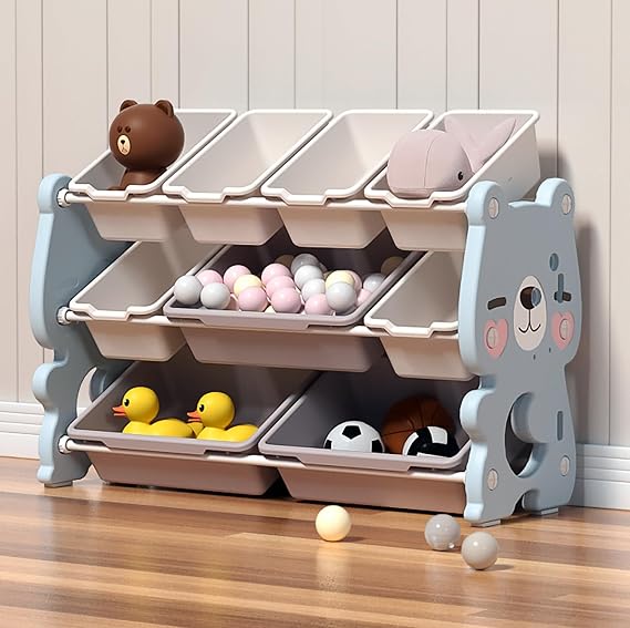 Childrens Toy Storage Unit - Kids Storage Boxes for Living Room, Bedroom, Playroom, Daycare, and School. Toys Storage Organiser (Light Blue - Small - Bear)