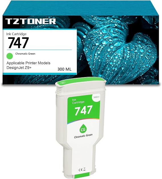 747 Chromatic Green 300-ml Genuine 747 Ink Cartridge for DesignJet Z9+ Large Format Printers(P2V84A)(300ml), SMALL