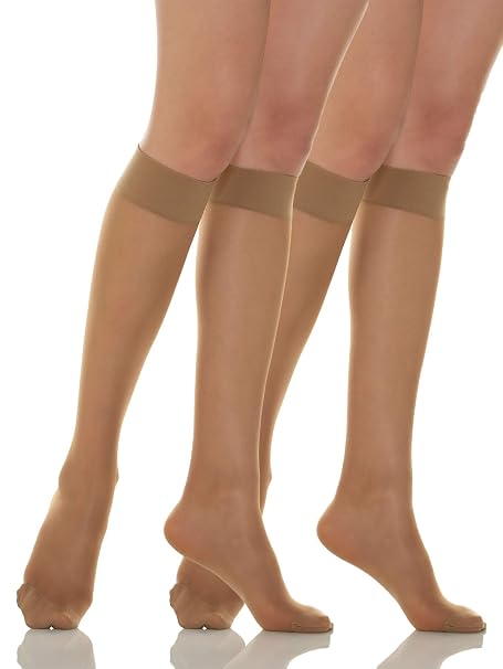 Relaxsan Compression Socks for Women Made in Italy 10-15 mmHg Knee High Socks for Women Reinforced Toe Basic 700 (2 Pairs - Beige 3/L)