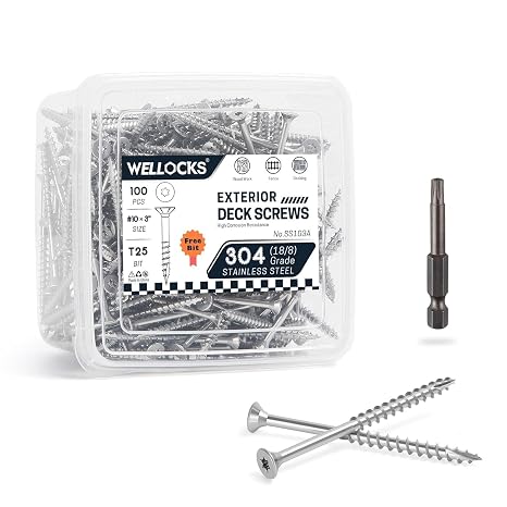 WELLOCKS #10 x 3 in 304 Stainless Deck Screws, 100 PCS