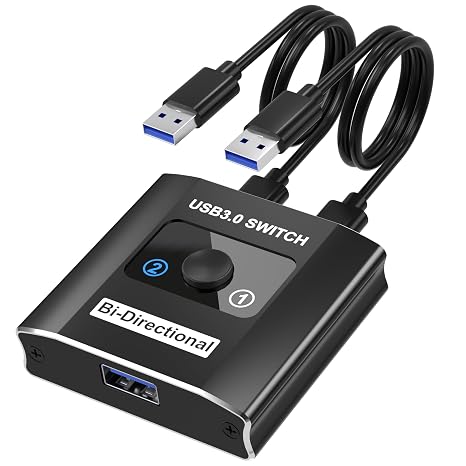 USB 3.0 Switch with 2 USB3.0 Cables, USB Switcher 1 in 2 Out/2 in 1 Out