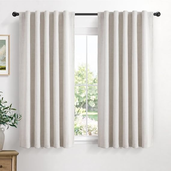Linen Textured Total Blackout Curtains for Bedroom 54 Inches Long, Beige