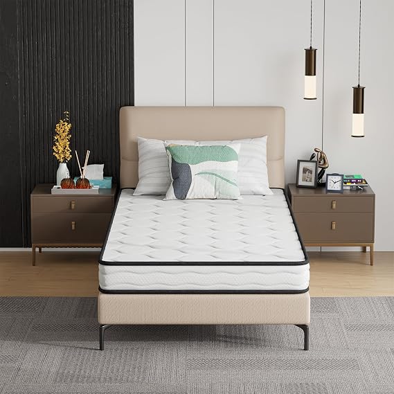 PayLessHere | 6 Inch Twin Mattress | Medium Firm Hybrid Mattress | White