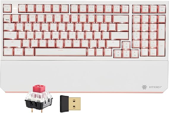 Hexgears X4 Wireless Mechanica Keyboard, 99-Key Linear Switch White Backlit Gaming Keyboard - NKRO 2.4G/USB-C with Wrist Rest, Pudding Keycaps-White/Pink
