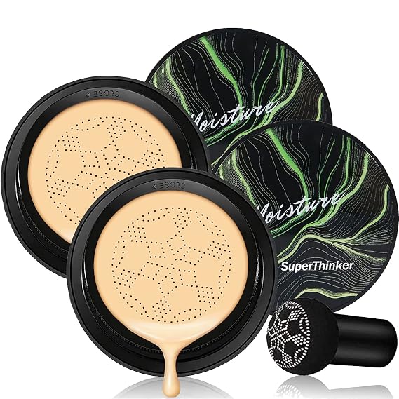 Mushroom Head Air Cushion CC Cream, BB Cream Face Makeup Foundation for Mature Skin, Moisturizing Concealer Brighten, Natural Coverage, Tattoo cover up, Even Skin Tone for All Skin Types