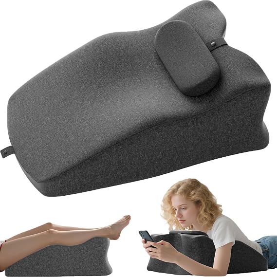 Wedge Pillow for Bed Adult, Ergonomic Reading Pillow with Adjustable Headrest, Memory Foam Back Support Pillows for Sitting Up in Bed, Sleeping, Reading, Leg Elevation, Back Pain Relief