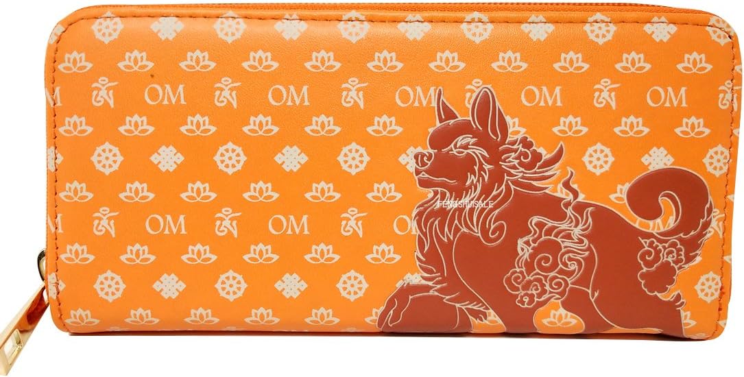 fengshuisale Feng Shui Lucky Fu Dog Wallet BROWN W Red String Bracelet thick
