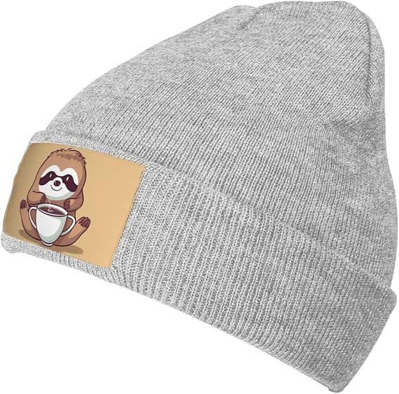 Beanie for Men Winter Hats for Women Knit Hat Yoga Sloth Coffee Beanie Soft Warm Cuffed Caps Stylish Watch Cap Black Beanie