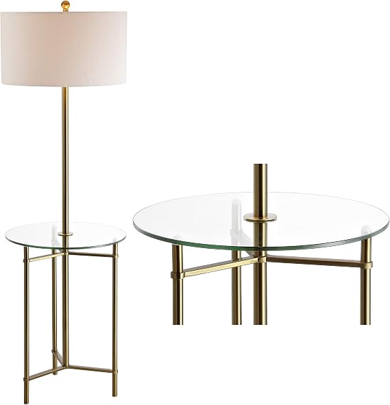 JONATHAN Y Chuck 59" Metal and Glass Side Table Floor Lamp, Brass Gold