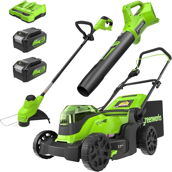 Greenworks 48V (24V x 2) 17in Mower/Blower/Trimmer Kit/ Battery Kit