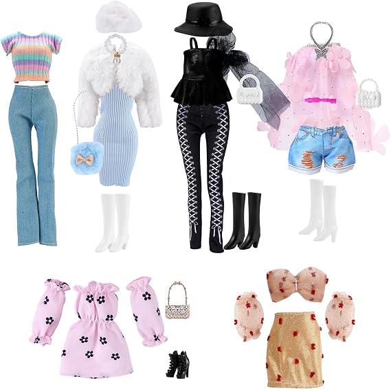 29Pcs Clothes and Accessories Compatible with 11.5 Inch Girl Dolls, Fashion Clothes and Accessories, Including Party Dress, Strapless Princess Dress, Jewelry Accessorie, Fashion Tops Pants