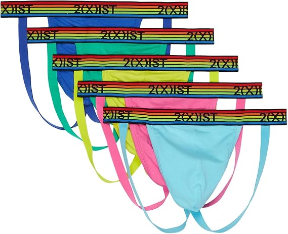 2(X)IST 5-Pack Pride Jock Strap Carmine Rose/Sulphur Spring/Mint/Blue Topaz/Dazzling Blue MD