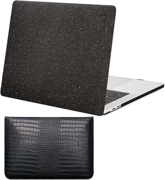Laptop Case Compatible with MacBook Pro 13 Inch Case 2020 2019 2018 2017 2016 Release A2338 A2289 A2251 A2159 A1989 A1708 A1706, Leather Shining Shell Case & Sleeve,Glitter Black