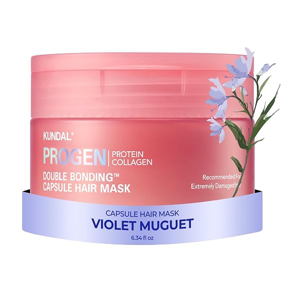 KUNDAL ProGen Protein Collagen Korean Hair Care Double Bonding Capsule Hair Mask, [Violet Muguet], 6.3 oz - Deep Conditioning, Hair Repair, Split Hair Care, Protein + Collagen