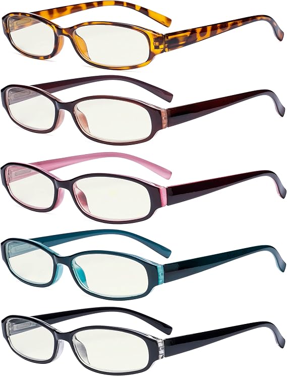 Eyekepper 5 Pack Blue Light Filter Glasses Women Reduce Eye Strain Small Computer Eyeglasses +0.00