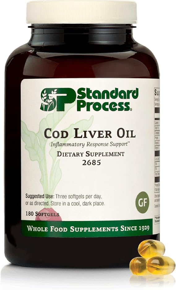 Standard Process Cod Liver Oil, Eye & Bone Health Support, 180 Softgels