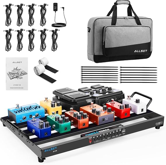ALLSET AP-80 Guitar Effects Pedal Board with Built-in High Current Power Supply | Noise Reduction | Durable Aluminum Case | Patch Cables& Portable Gig Bag|For Electric Guitar & Bass