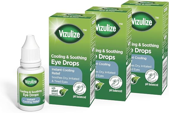 Vizulize Cooling and Soothing Eye Drops 10ml - Instant Cooling Relief, Soothes Dry, Irritated &amp; Tired Eyes - 3 Pack
