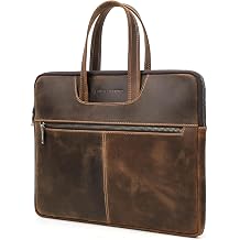 Top Grain Leather 15.4" Slim Laptop Briefcase Handbag, Vintage Design with 5 Pockets, Handmade, Compatible with MacBook Pro/Air 13.3"/14.2"/15.4"/16" & other Laptop/Tablet, Coffee 15.4 Inch