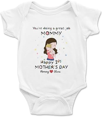 Gossby Custom 1st Mothers Day Baby Onesie - Happy Mothers Day Gift New Mom, First time Mom, Daughter - Youre Doing Great Job