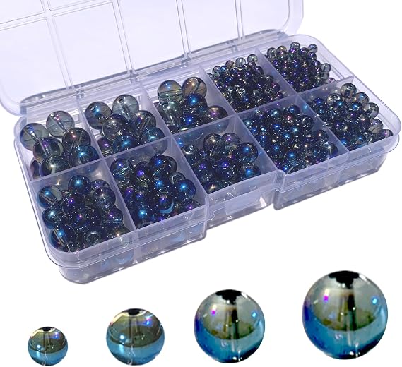 520 PCS Round Crystal Glass Beads for Jewelry Making(Starry Blue), Glass Spacer Loose Beads for Crafts Bracelets Necklaces Charms Pendants 4/6/8/10/12mm
