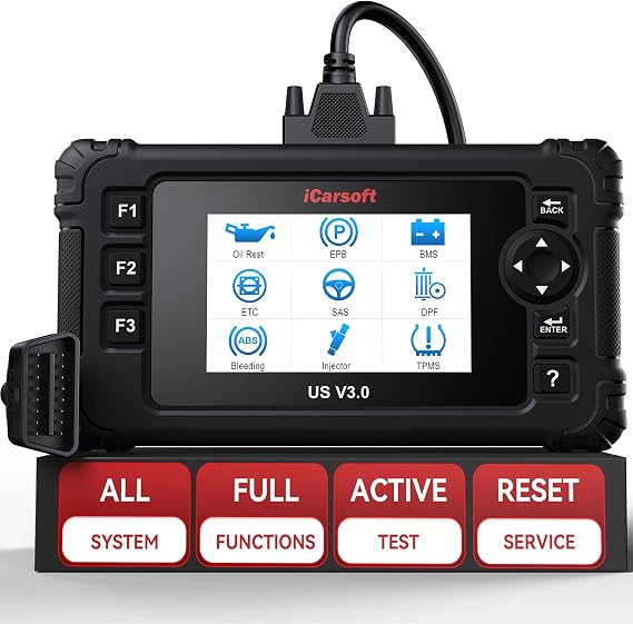 iCarsoft US V3.0 Enhanced Version GM/Ford/Chrysler/Jeep Bi-Directional Scan Tool, Full System Diagnostic Code Reader Scanner, 37 Reset Functions, AUTOVIN, Full OBD2, Lifetime Free Updates